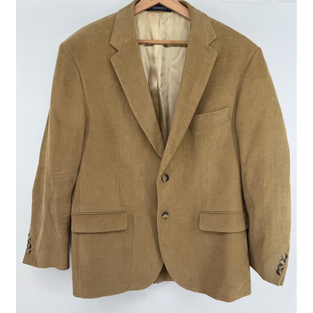 Dockers Mens 44R Tan Corduroy Sport Coat 100% Cotton 2 Button Blazer Khaki